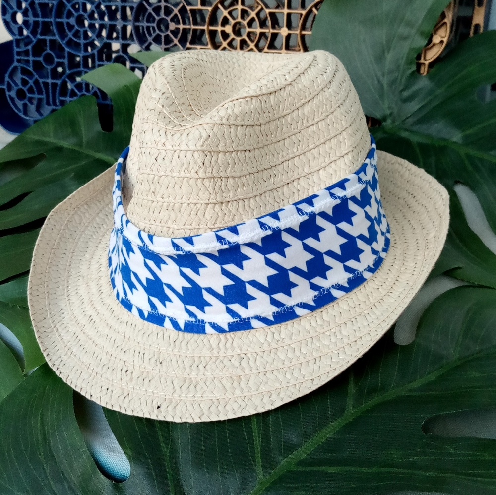 2 in 1 Hound's tooth Straw Fedora Hat